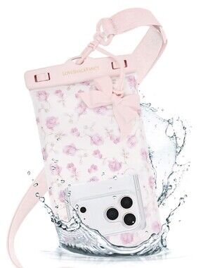 NIB Case-Mate x LoveShackFancy Waterproof Floating Phone Pouch Ribbon Rosa Flora